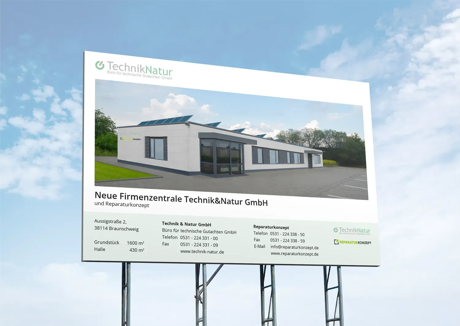 Bauschild an der neuen Firmenzentrale von Technik & Natur