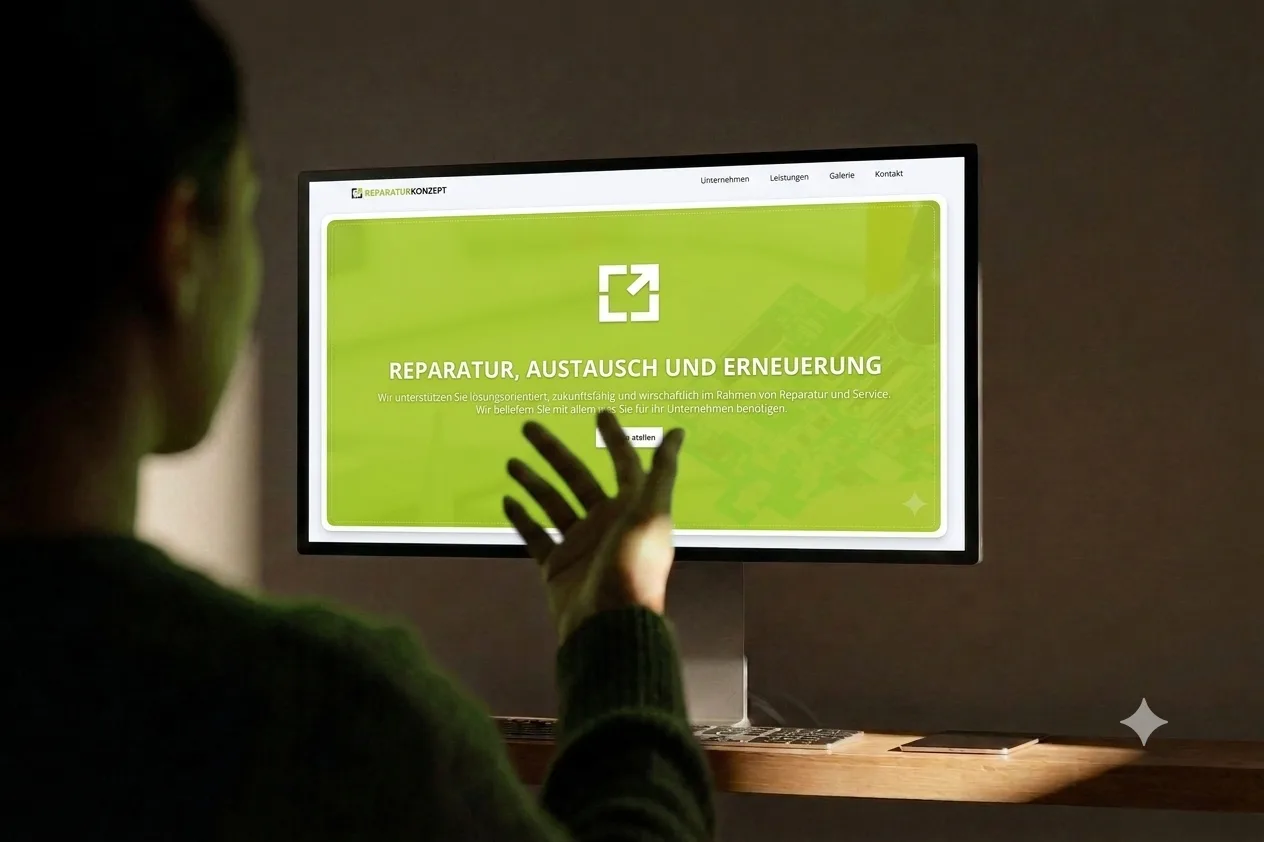 Startseite von Reparaturkonzept auf einem Monitor: Reparatur, Austausch und Erneuerung